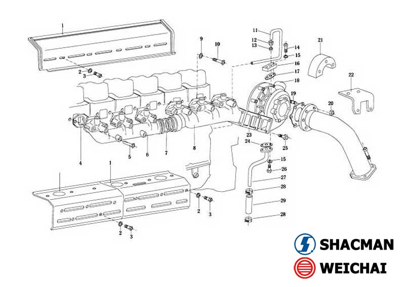 AIR INLET & EXHAUST PIPE -ONE, WD615 WEICHAI CATALOGUE