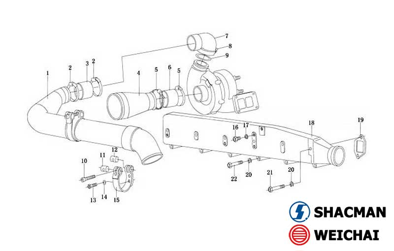 AIR INLET & EXHAUST PIPE -TWO, WD615 WEICHAI CATALOGUE
