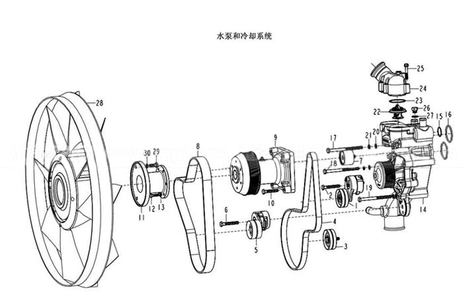 WATER PUMP & COOLING SYSTEM, SINOTRUK D12 EURO-II ENGINE PARTS CATALOG