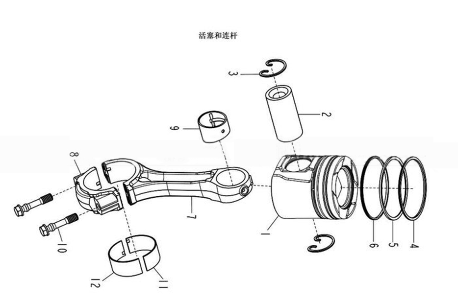 PISTON & CONNECTING ROD, SINOTRUK D12 EURO-II ENGINE PARTS CATALOG