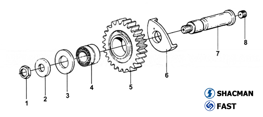 Reverse idler shaft, 12JS200T Transmission Parts Catalog