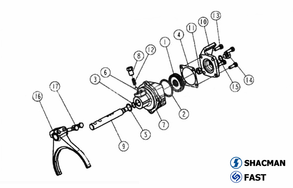 Deputy gearbox shifting cylinder, 12JS200T Transmission Parts Catalog
