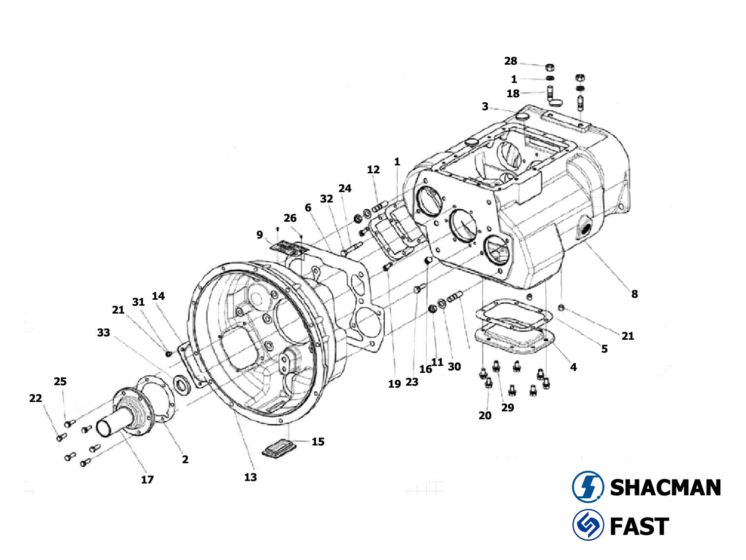 Clutch & transmission housing, 12JS200T Transmission Parts Catalog