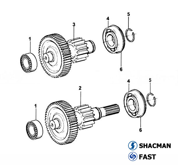 Middle shaft of vice box, SHACMAN Parts 12JS200T Gearbox Catalog