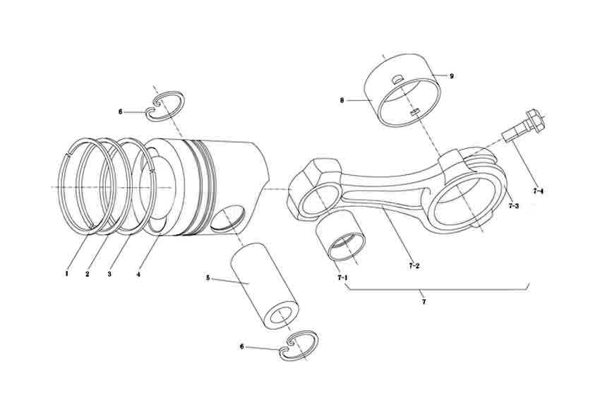 CONNECTING ROD, PISTONS